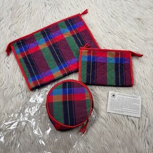 NEW Smithsonian Institution Asian Ethnological Collection Plaid Travel Pouch Set